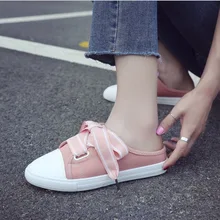 Половина-перетащите лентой женские туфли без каблука, студенческие без лента на пятке туфли из текстиля на каждый день из дышащего материала, без застежек; туфли с подошвой из вулканизированной резины; лоферы