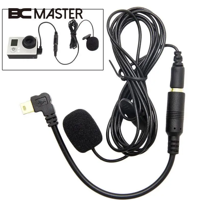 BCMaster 3,5 мм Проводная наружная Скоба на микрофоне микрофона микрофонный адаптер кабель мини микрофон для GoPro Hero 4 3+ 3