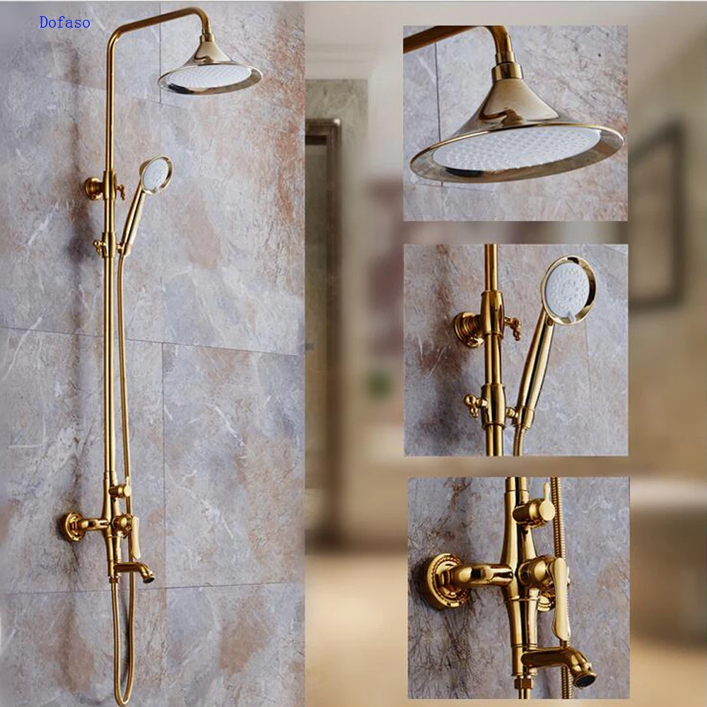 

Dofaso antique Golden shower faucet luxury gold bathroom rain shower set faucets bathtub column mixer tap