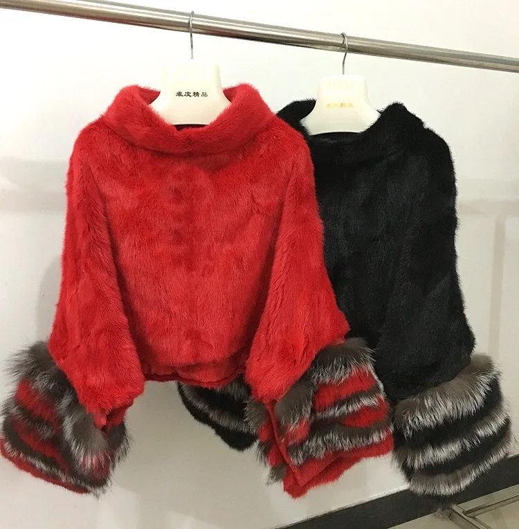 luxury brand genuine natural mink fur poncho coat (23)