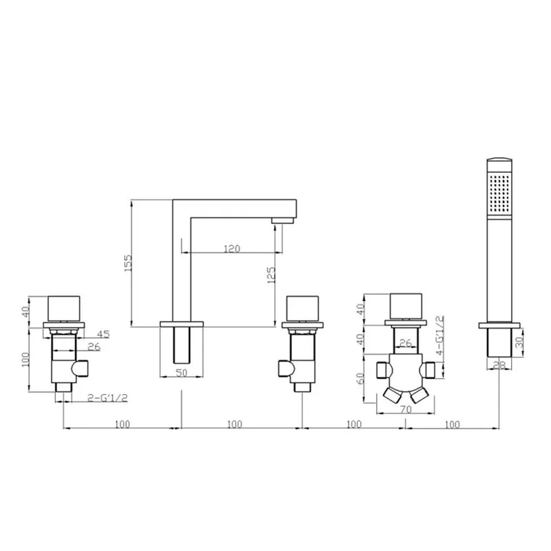 Bathroom black bath faucet square black bathtub mixer tap black shower room faucet set black faucet tap pull out shower