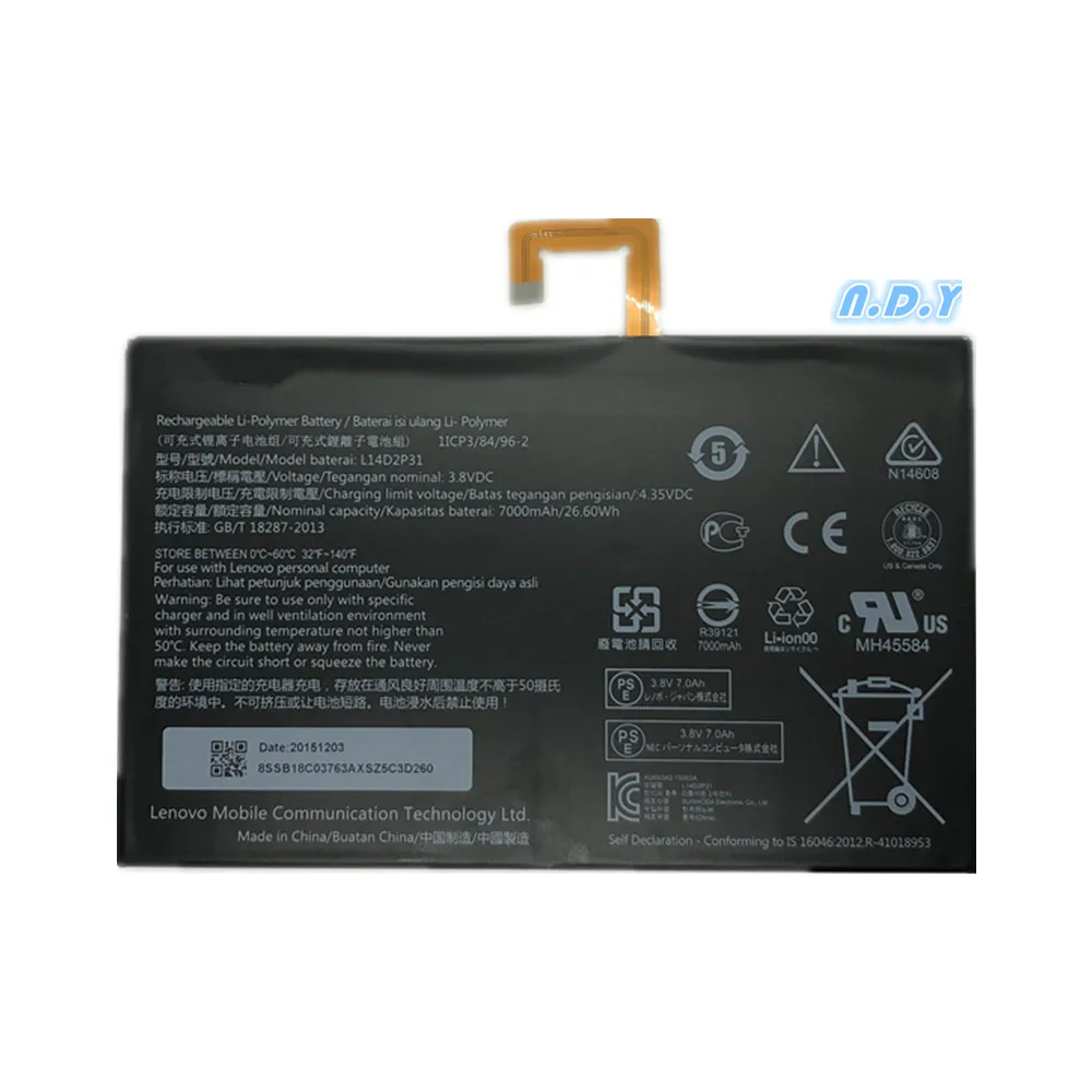 

7000mAh L14D2P31 For Lenovo Tab 2 A7600-F A10-70F Tab2 A10-70 A10-70L Battery
