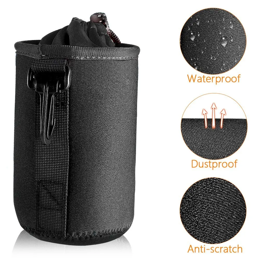 MAMEN Waterproof Camera Lens Bag Drawstring Bag with S M L XL Size for Canon Sony Nikon DSLR Camera Lens Barrel Case with Hook