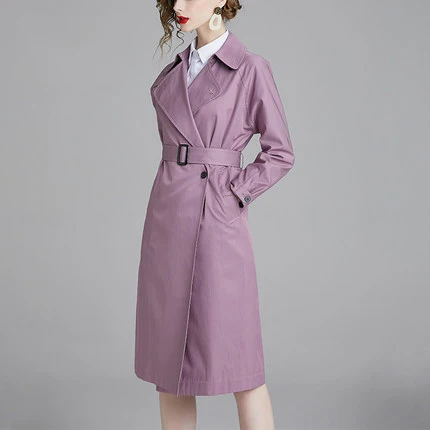 Женская ветровка, пальто, весна-осень, новая мода, для отдыха, с поясом, Тренч, пальто, женское, тонкое, качество, длинный рукав, пальто FC110 - Цвет: purple