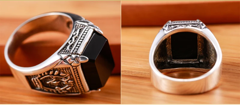 925 Серебряное кольцо с черным фианитом мужские и женские резные цветы мужское модное серебро, Серебряное украшение из синтетического серебра 925 ювелирные изделия