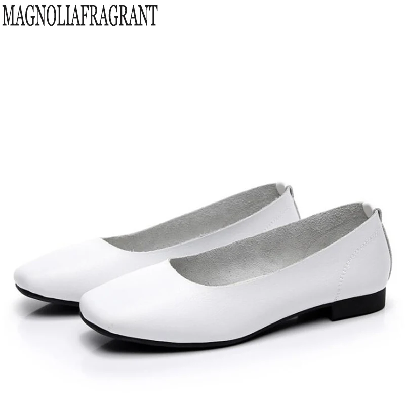 

New 2018 New Spring Shoes Women Flats Top quality Flat Shoes Handmade Genuine Leather Loafers Square head Casual Shoes k251