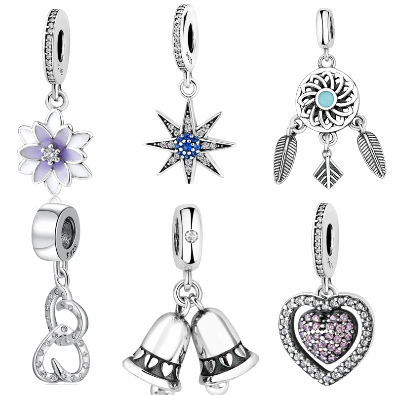 

Fashion 925 Sterling Silver Luxury charming flower heart charms Pendants Fit Original Pandora Charm Bracelet Jewelry