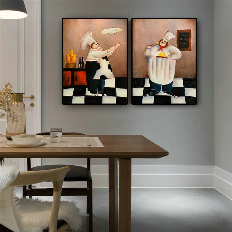 Cartoon Bakery Cook Restaurant Painting Posters and Prints Scandinavian Coffee House Kitchen Wall Art Picture for Living Room