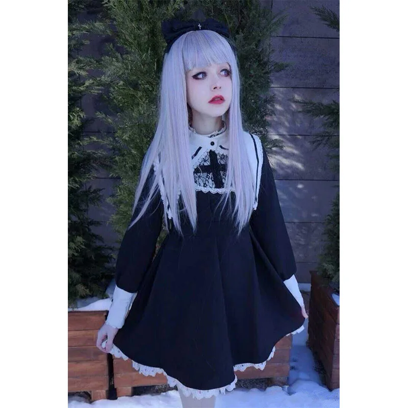 Mori милые девочки Kawaii темно Лолита платье для женщин с длинными рукавами Nun