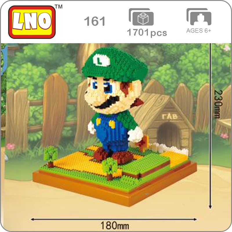 LNO 161 Игра Супер Марио Луиджи зеленая фигурка 3D модель 1701 шт DIY Алмаз Мини