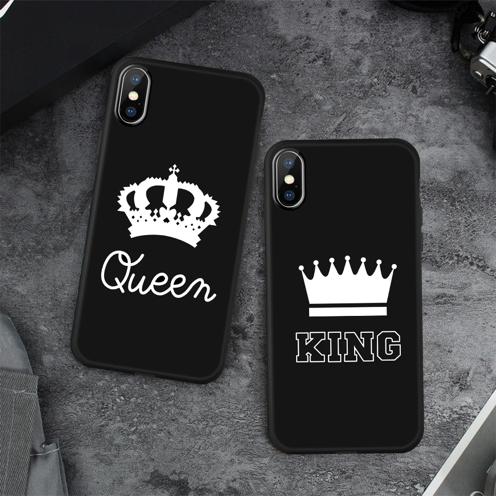 Милый чехол для телефона с принтом сердца iPhone 7 6 S 8 Plus X 10 5 5s SE KING & QUEEN силиконовые