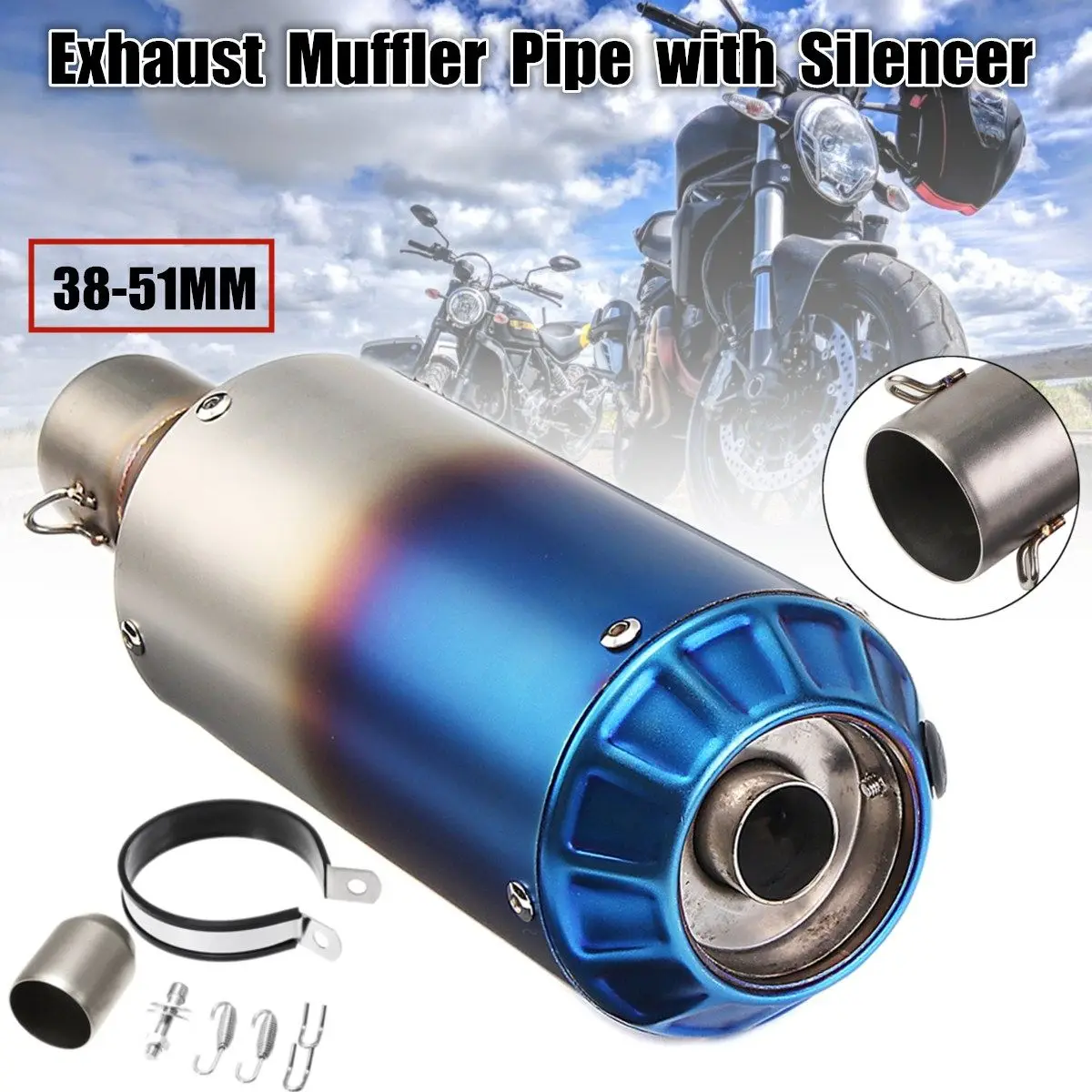 38 51mm Universal font b Motorcycle b font Stainless Steel font b Exhaust b font Muffler