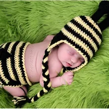 Новорожденного ручной Подставки для фотографий вязаные крючком пчелы Шапки шерстяные Костюмы прекрасные детские милые наряды реквизит для фотосессии