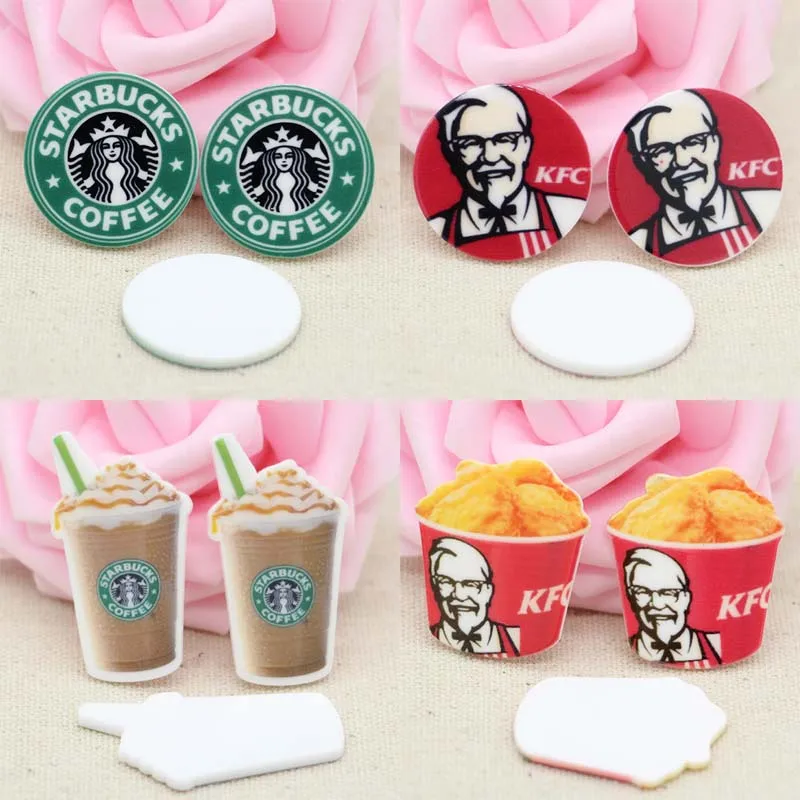 

40pcs/Lot Coffee Fried Chicken Resin Planar Flatback Fast Food Flat Back DIY Scrapbooking Hair Bow Center Handmade Materials