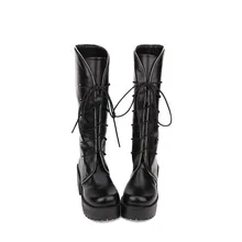 Симпатичные панковские туфли принцессы; весенние ботинки в готическом стиле «лолита»; ботинки на высоком каблуке-столбике; ботинки на высоком каблуке с круглым носком в стиле панк; pu8430