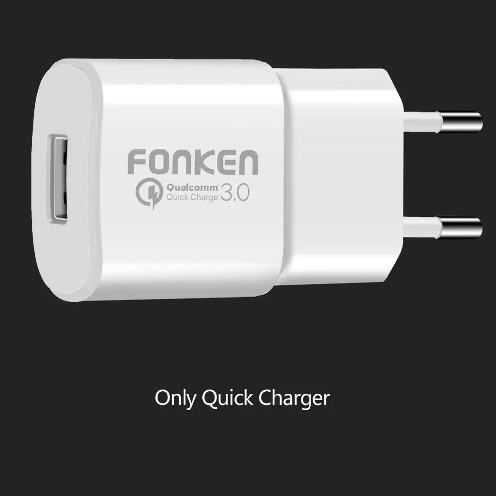 FONKEN USB зарядное устройство 18 Вт Быстрая зарядка QC3.0 QC2.0 мобильный телефон портативный настенный USB адаптер для iPhone huawei samsung быстрое зарядное устройство s - Тип штекера: White