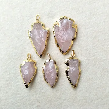 

5pcs Natural Pink Quartz Jewelry Arrow Crystal Pendant,Gold color Rough Arrowheads Charm Bead Jewelry Necklace Making P355