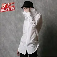 Мужская одежда большего размера,, новая Корейская мужская рубашка с длинными рукавами и высоким воротником/S-2XL