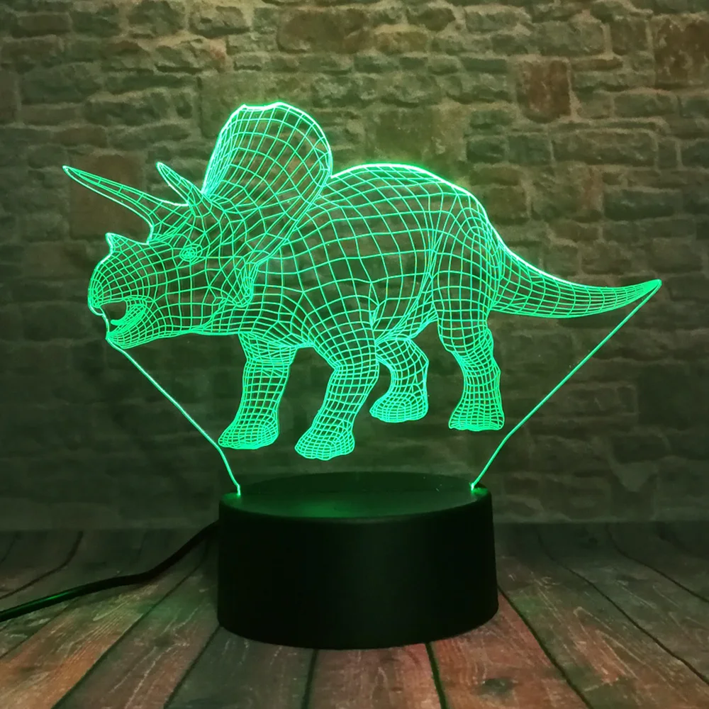 Трицератопс динозавр 3D иллюзия Лампа 7 цветов Изменение дистанционного сенсорный светодиодный ночной Светильник дети Lampara Детские спальные декора подарки на Рождество