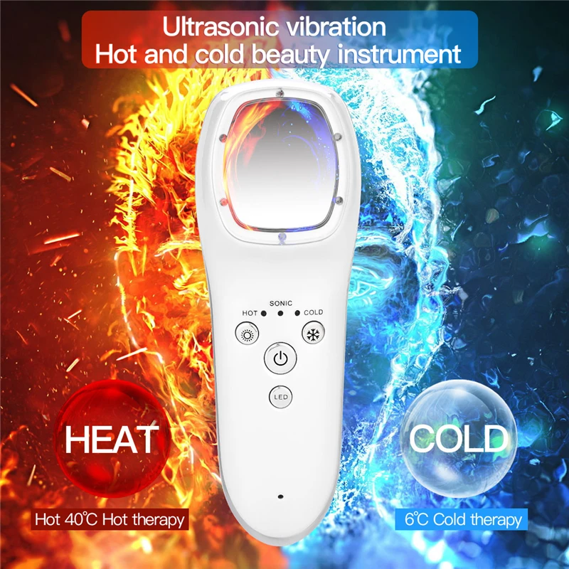 Ultrasonic LED Beauty Machine Hot Cold Massage Facial Massage Face Lift Skin Care Vibrate Acupunctu