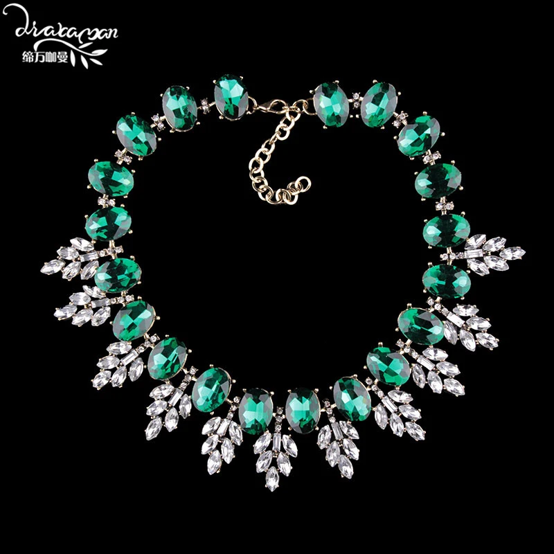 Dvacaman, большое многослойное ожерелье с подвеской, большое массивное ожерелье с кристаллами для женщин и девушек, Свадебное колье, вечерние ювелирные изделия, аксессуары - Окраска металла: green1