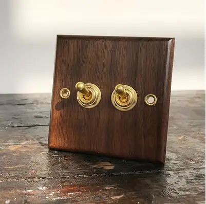 Skup 86 typ z litego drewna gniazdo przełącznika Panel retro miedź dźwignia ścienna drewniana ręcznie robiona biżuteria włącznik światła 10A 110 V 250 V