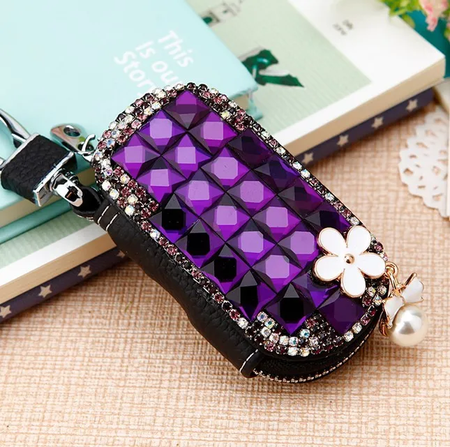 Корейский креативный подарок, роскошный высококачественный кошелек с бриллиантовыми цветами из натуральной кожи для автомобильных ключей, Дамский модный кошелек, ключница, держатели