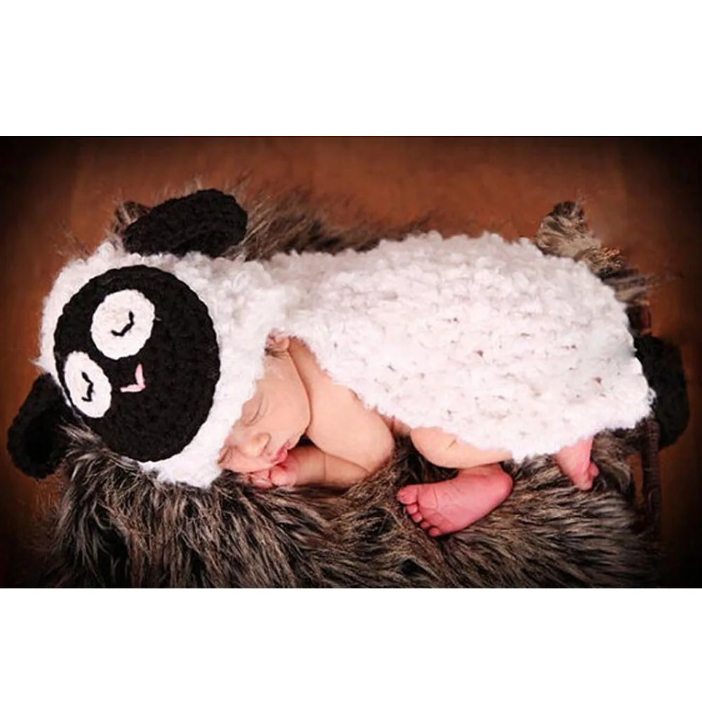 

Cute Baby Hat Sheep Costume Set Photography Props Knit Crochet Beanie Animal Hat Handmade LB