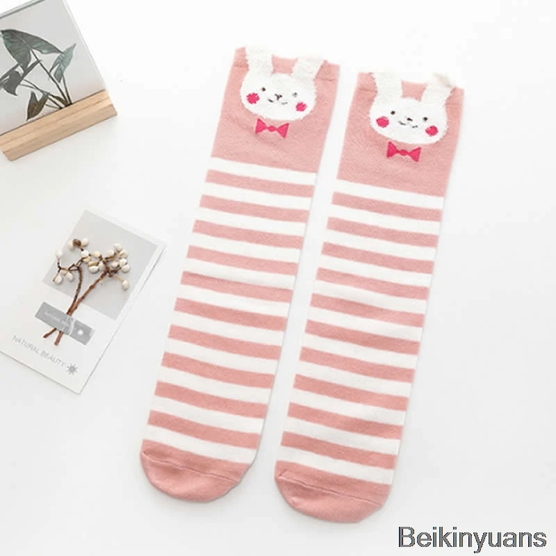 Носки для маленьких девочек детские носки в Корейском стиле с героями мультфильмов короткие носки для мальчиков до колена Детские хлопковые носки с принтом кошки - Цвет: Pink rabbit