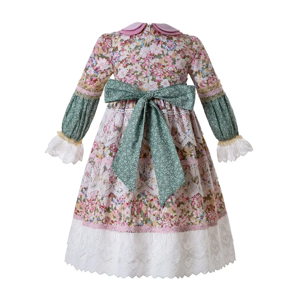 Pettigirl/платье с цветочным узором для девочек кружевное длинное платье с двойным кукольным воротником для детей, Длинные вечерние платья эксклюзивные Детские аксессуары для одежды и волос