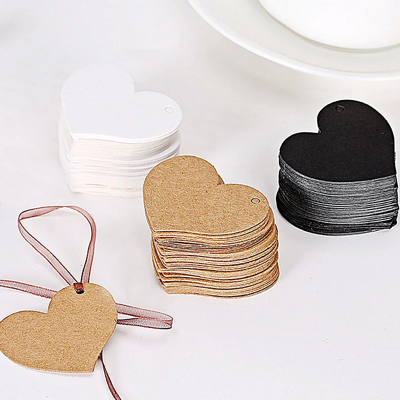 

50PCS New High Quality Card Listed DIY Blank Bookmark Message Card Bakery Packaging Listed Kraft Paper Heart-shaped Useful