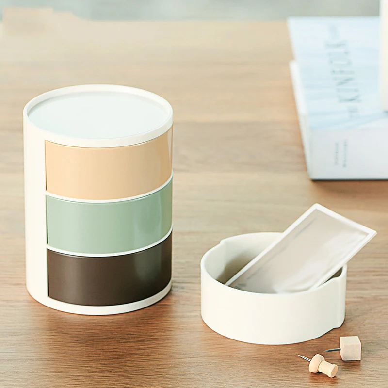 

Multi-functional Three-layer Desktop Simple Storage Box Plastic Cylindrical Organizer For Makeup Jewelry Debris Storage Boxes