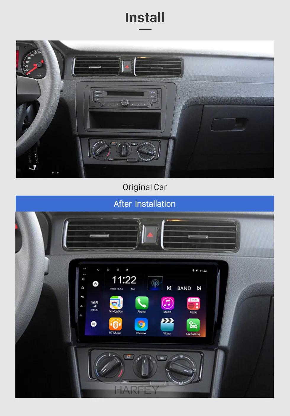 Cheap Harfey Head Unit Android 8.1/7.1 GPS Navi Audio 9 Inch Car Radio Multimedia Player For 2012-2015 Volkswagen Santana with USB Aux 2