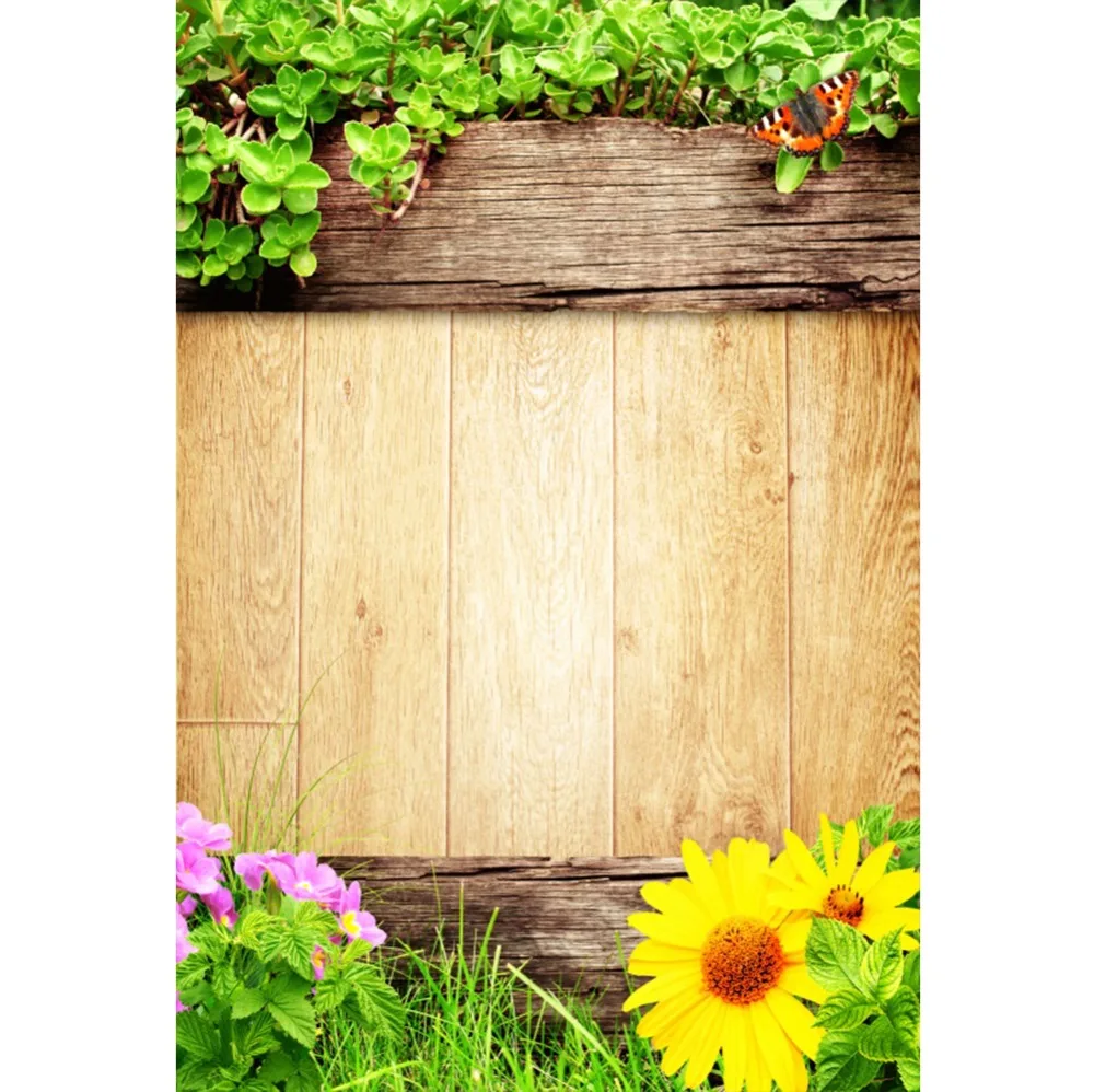 

Laeacco Wood Backdrops Spring Green Flowers Grass Vine Planks Board Baby Doll Portrait Photo Backgrounds Photocall Photo Studio