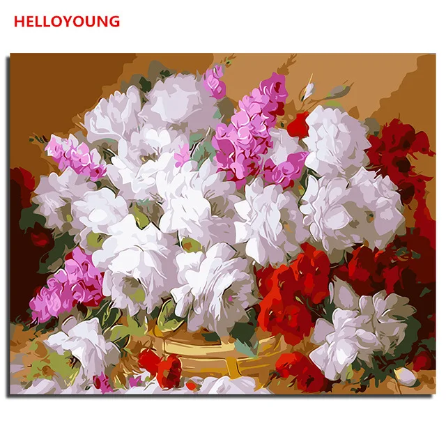 Цветы цифровая живопись ручная роспись маслом по номерам Масляные картины китайские картины-свитки украшение дома - Цвет: YH039