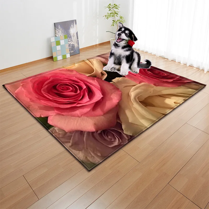 

3D Romantic Rose Flower Printed Carpet Livingroom Bedroom Area Rug Soft Blanket Floormat Modern Home Decor Valentine's Day