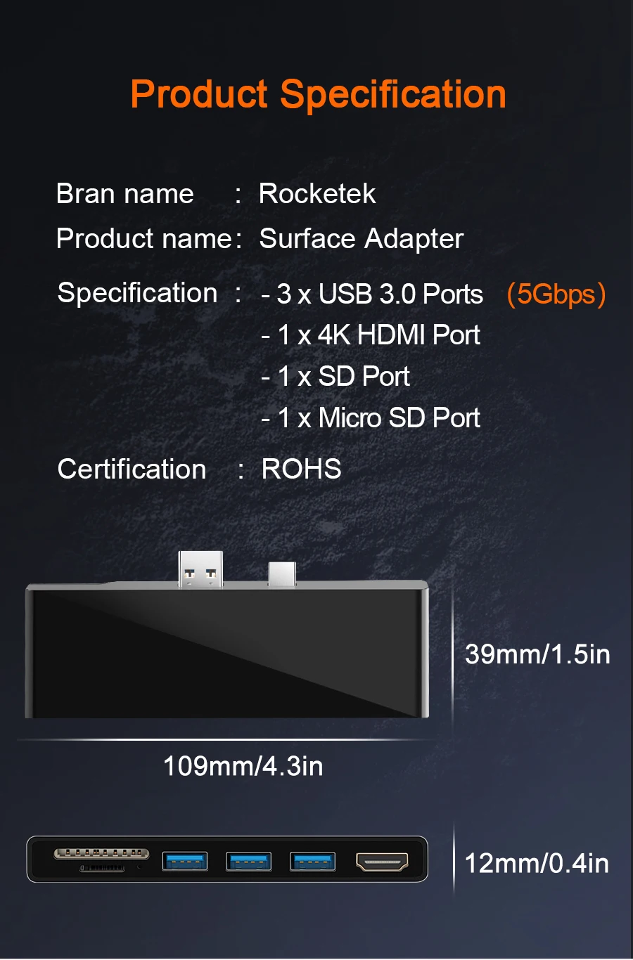 Rocketek usb 3,0 кард-ридер концентратор 4K HDMI 1000 Мбит/с гигабитный Ethernet адаптер для SD/TF micro SD microsoft Surface Pro 3/4/5/6