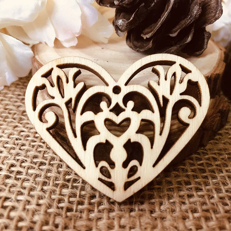 wood hollowed flower heart wedding tag (5)