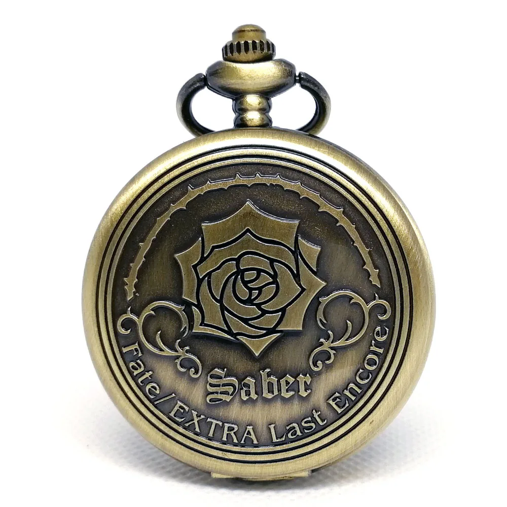 

Retro Emboss Flower Fate/Extra Last Encore TV Animation Quartz Pocket Watch Analog Pendant Necklace Chain Mens Women Gift Montre
