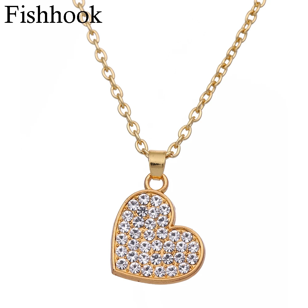Fishhook Heart Shape Pendants White Rhinestone Covered Romantic Charm