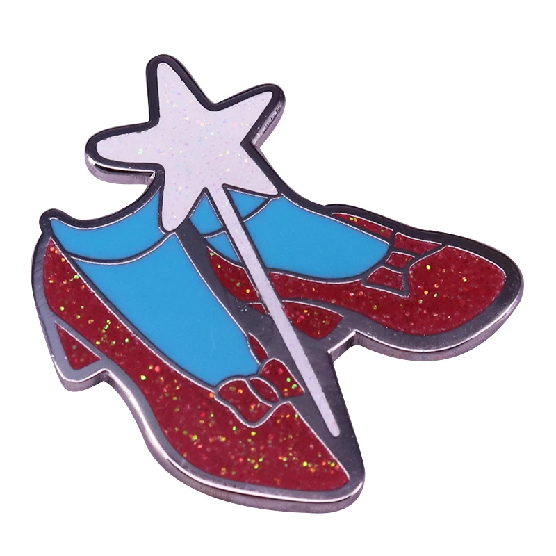 Ata-Boy Wizard of Oz Ruby Slippers 3/4 Full Color Glitter Enamel Pin 