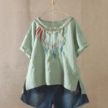 

blusas dama blouses woman 2019 Ladies Embroidery Short Sleeve Round Neck ladies top Blouse blusas de mujer verano 2019