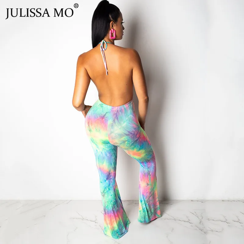 Женский комбинезон с принтом JULISSA MO лямкой на шее и открытой спиной Летний