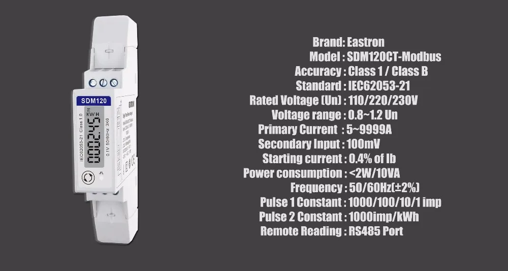 SDM120CT-Modbus RS485 кВтч, kvarh, U, I, P, Q, PF, Hz, dmd измерение, din-рейка CT подключенный счетчик энергии NON-MID