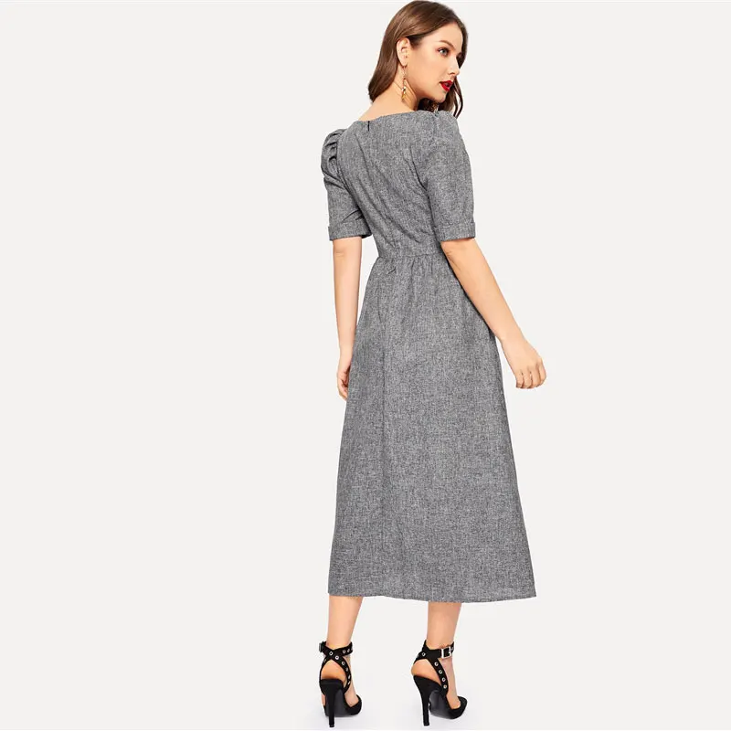 SHEIN Приталенное Макси Платье С Средним Рукавом, Винтажное Длинное Летнее Платье