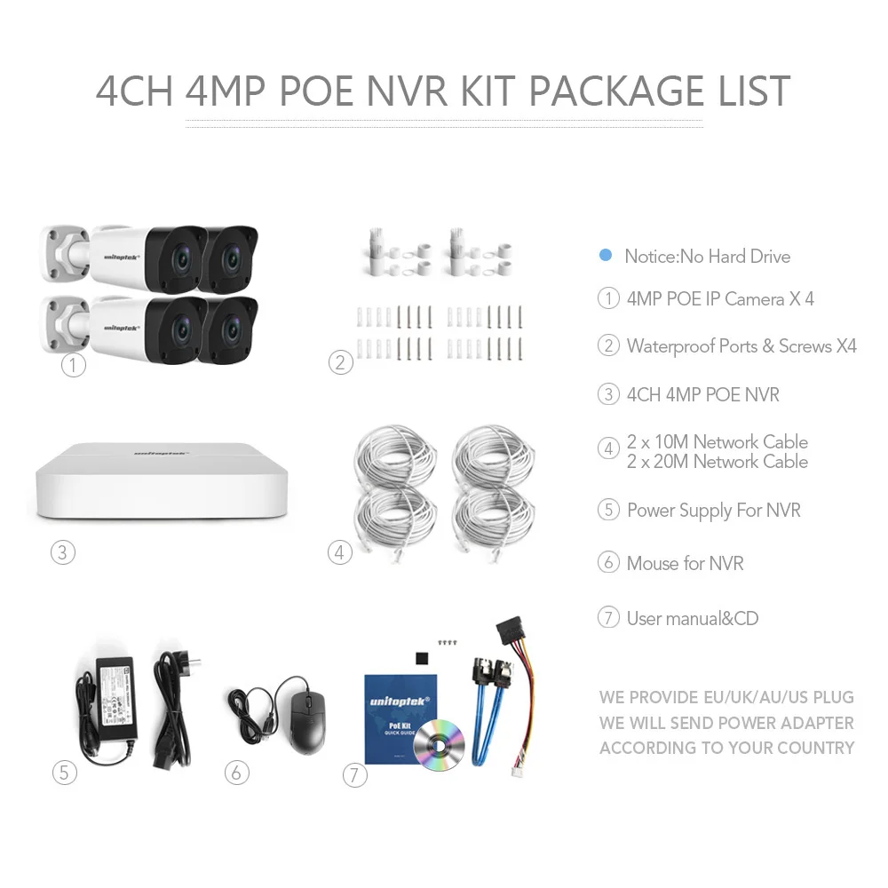 4CH 8CH 4MP POE NVR комплект камер видеонаблюдения H.265 HD ip камера безопасности 200M