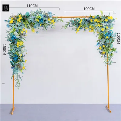Металл Кованое железо стенд Арка+ искусственная композиция из шелковых цветов белая ткань набор Декор вечерние свадебные фон цветочный ряд 1 комплект - Цвет: B