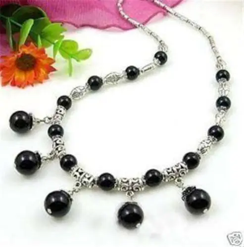 Hot sell Noble- Tibet Silver Black Jade Round Beads Necklace 18&quot 5.27 | Украшения и аксессуары
