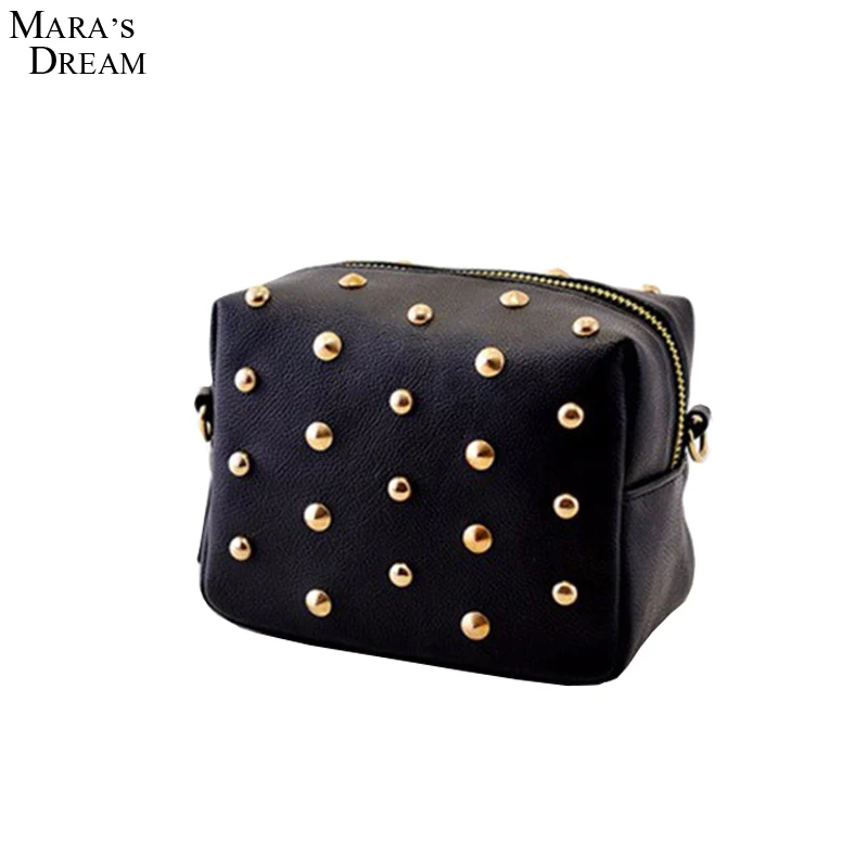 

Mara's Dream Women's Handbag Retro Soft PU Leather Rivet Zipper Wild Shoulder Phone  Small Square Bag Women Messenger Bags