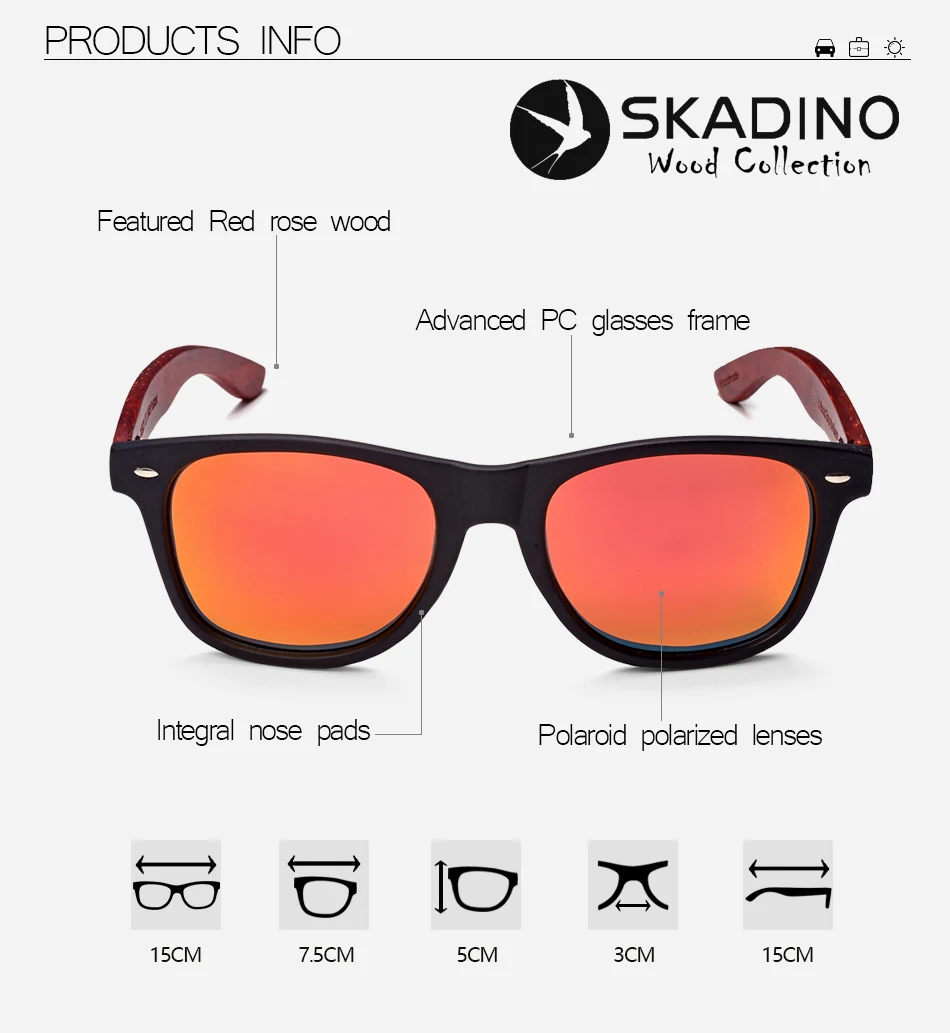 SKADINO UV400 поляризованные красные розовые деревянные солнцезащитные очки модные солнцезащитные очки для женщин и мужчин с покрытием линзы ручной работы крутой бренд